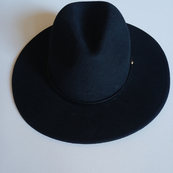 Free People Black Wythe Leather Band Felt Hat NWT main image 4
